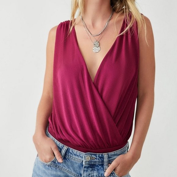 Free People Tops - NWT Free People Night Owl Bodysuit - Dark Rhubarb Sz Large